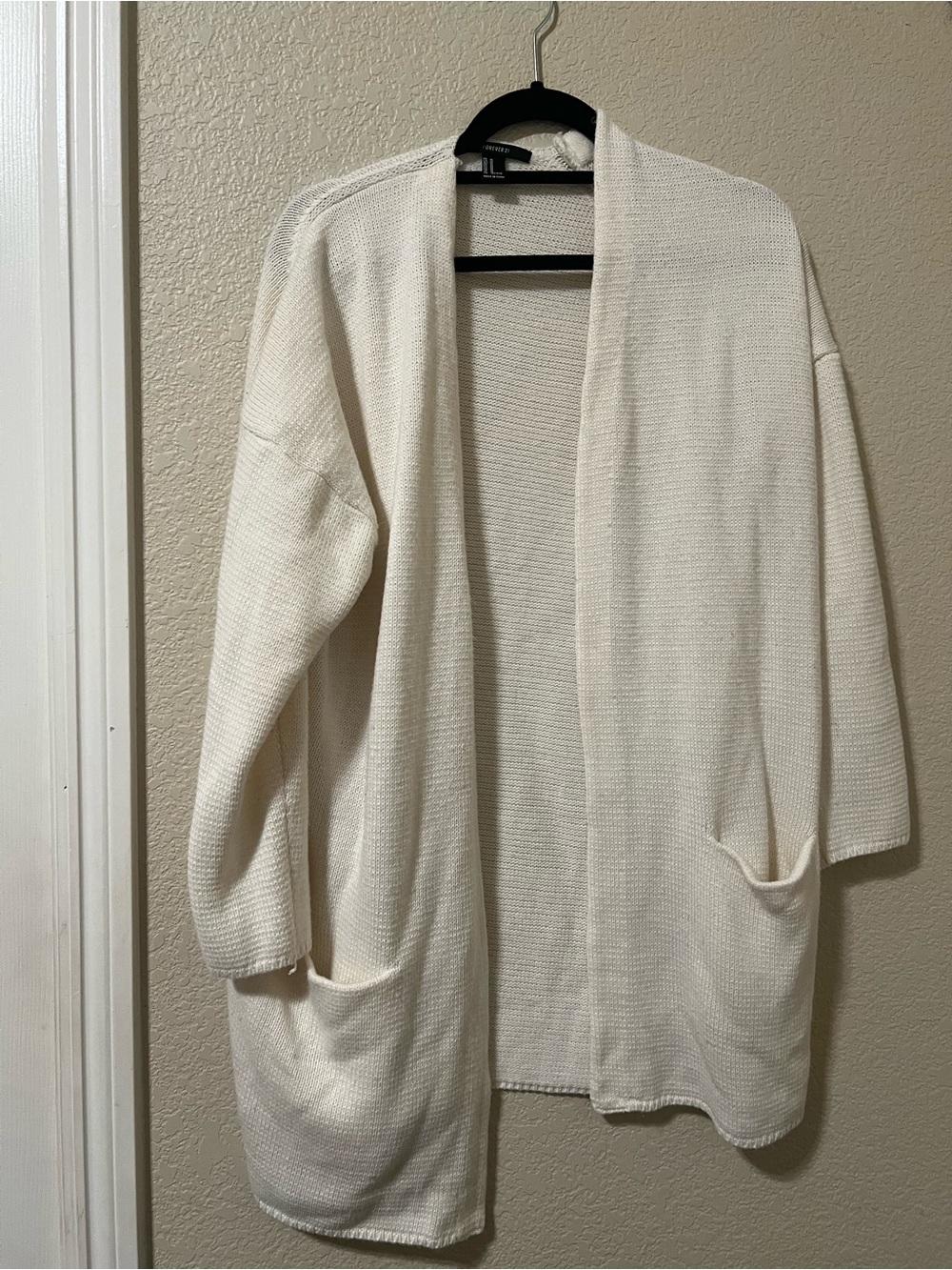 Forever 21 Ivory Open-Front Pocket Cardigan